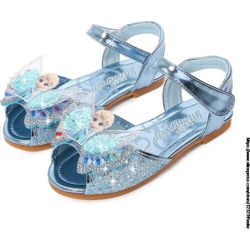 Disney Girls Sandals Frozen 2 Elsa Princess Shoes Little Girls Crystal Shoes Children Flat Catwalk Show Shoes Kids