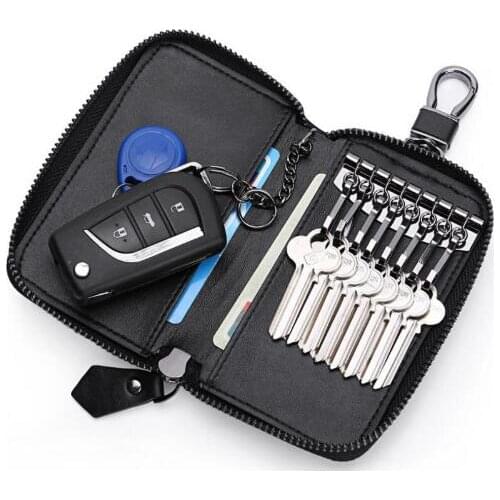 Brand Women Men Genuine Leather Car Key Wallets Vintage Key Holder Credit Card Housekeeper Organizer Keychain Case Bag Pouch