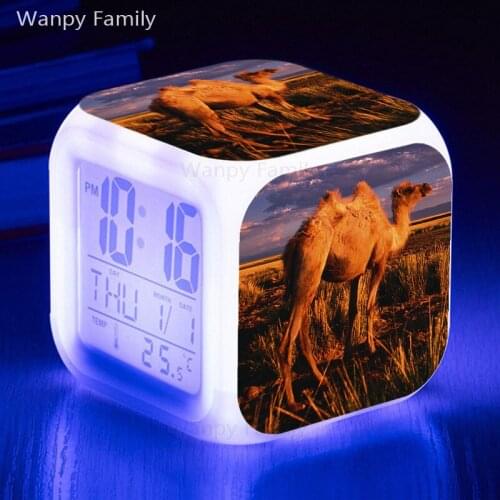 Camel alarm clocks 7 color change LED digital clock large screen multifunctional luminous clock birthday gift for children