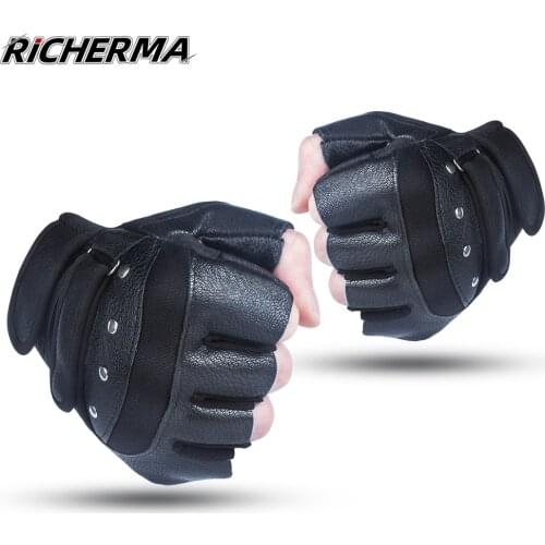Black Mens Gloves Motorcycle Fingerless Gloves Leather Fashion Goth Cotton Cycling Gloves Motorbike Bicycle Riding Fishing