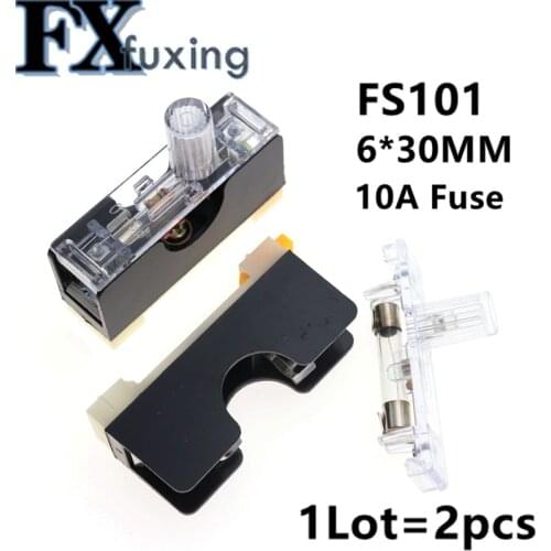 2pcs FS-101 Lamp Fuse Holder Single Guide Fuse Box FS10 6X30 Built-in 10A Fuse 6*30 mm Fuse Holder with Light Hot New