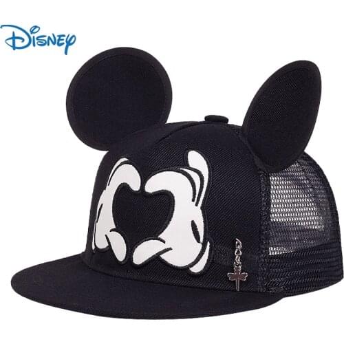 Disney Cartoon Mickey Childrens Baseball Cap Kids Boys Girls Cute Ears Love Flat Brim Hat Snapback Hat Sun Hat Outdoor Cap