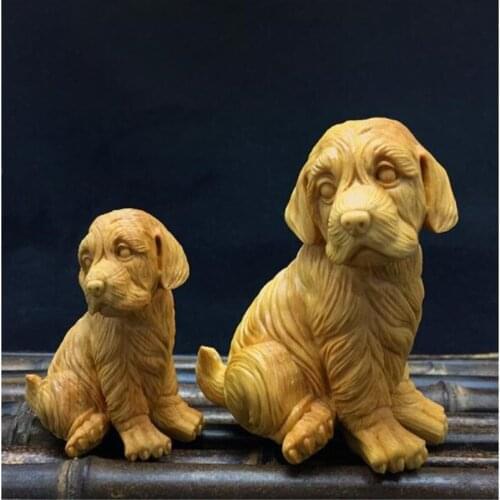 Exquisite Boxwood Tea Pet Little Dog Handmade Craft Carving Lovely Animal Putting Home Office Car Decorate Ornaments