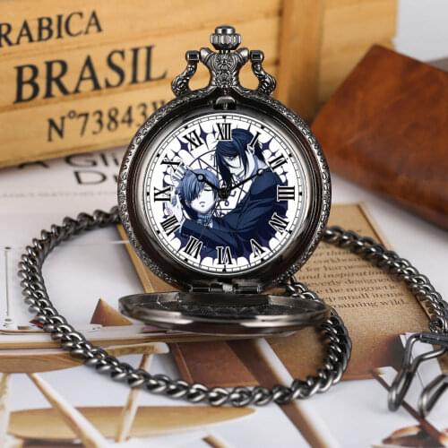 Dark Butler Japanese Manga Theme Alloy Pocket Watch White Roman Numeral Dial Exquisite Cover Durable Necklace Best Birthday Gift