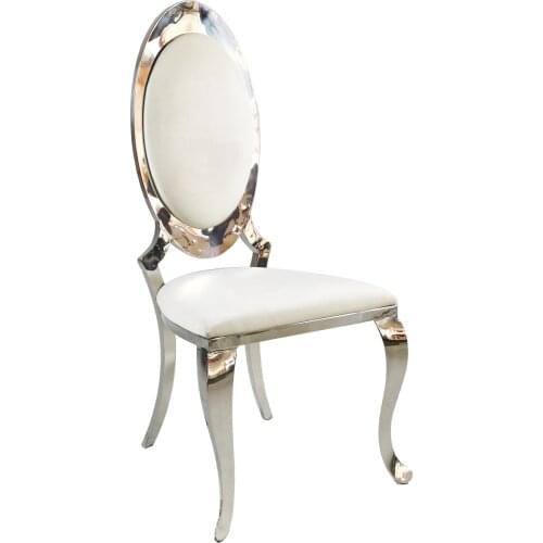 Chinafurniture modern design stainless steel metal legs white sponge seat high round back dining chair for wedding banquet