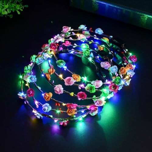 Colorful LED Light Garland Girls Women Birthday Party Concert Headband Hair Accessories Light Up Hair Wreath Hairband Garlands
