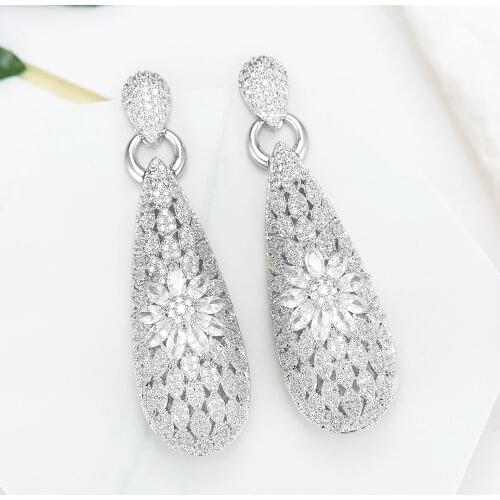 LARRAURI Handmade Noble Full colorful Cubic Zirconia Pendant Earrings for Women Bridal Wedding Party Show Earring Jewelry