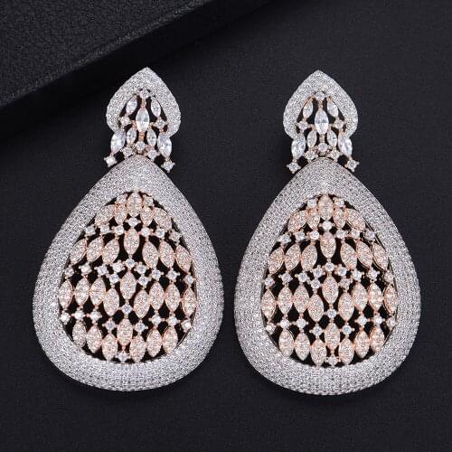 LARRAURI Fashion Jewelry Luxury Full Cubic Zirconia Nigerian Bridal Wedding Earrings Waterdrop Pendant Drop Dangle Earrings