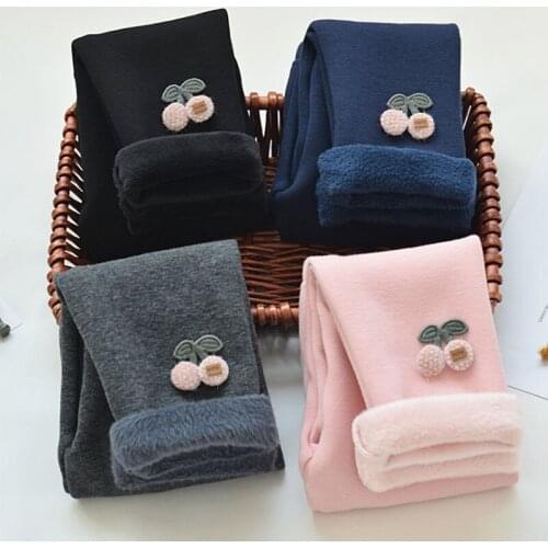 Girl Leggings Winter Spring Cartoon Flower Velvet Elastic Waist Warm Legging 1-12 Years Old Girl Trousers kids pants