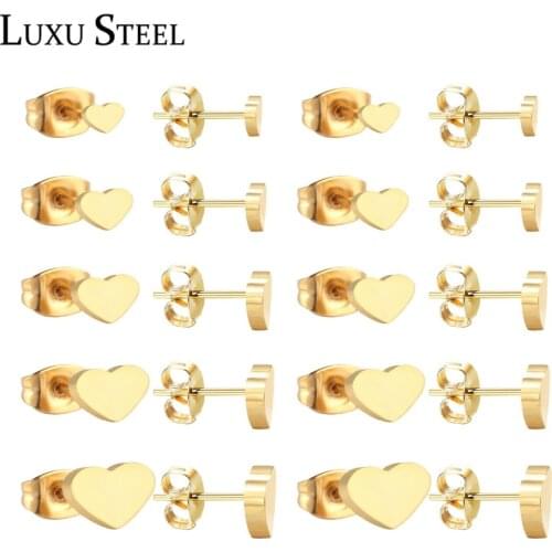 LUXUSTEEL 10pairs Stud Earrings Staniless Steel Forever Love Heart Gold/Steel Color Earring For Women/Girl 2017 Brincos Bijoux