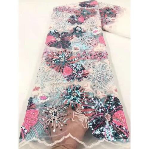New French Tulle Lace Fabric High Quality Nigerian Women Wedding MultiColor Sequins Embroidery African Lace Fabric JJN722
