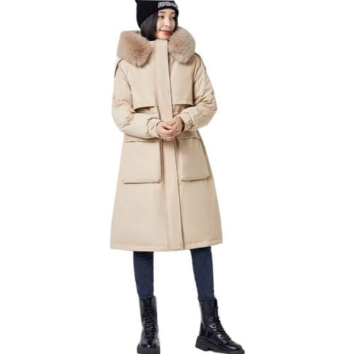 2021 New Fashion High Quality Fur Collar Parker Tooling Women Down Jacket Warm Winter Hooded Thickened Women Down Jacket NBH290