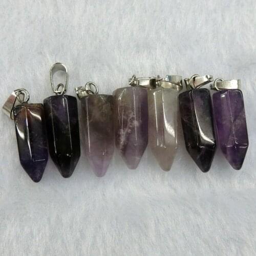 Wholesale 24pcs Fahsion Pyramid Natural Amethysts Stone Charms Hexagonal Healing Reiki Point Pendants for Jewelry Making Free