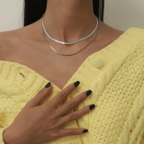 Ornament simple retro Europe America border double-layered tassel female personality square flat necklace combination necklace
