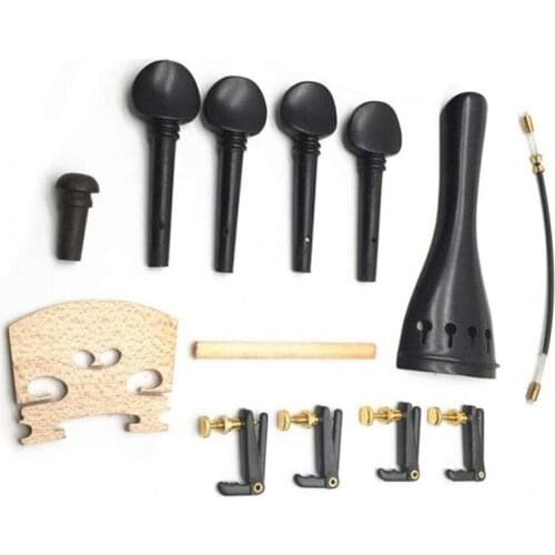 4/4 Violin Chin Rest Chinrest with Tuning Peg Tailpiece Fine Tuner Tailgut Endpin Bridges Violin Accessory Kit Replacement Parts