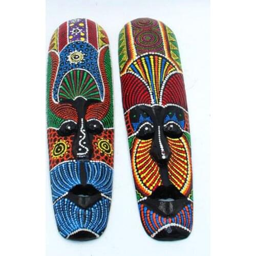 Thai Style Wood Carving Stippling Mask Wall Decoration 50CM High Retro Wooden Facebook Crafts Wall Hanging Featured Pendant