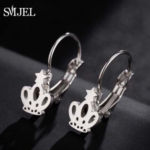 SMJEL Cartoon Princess Crown Earrings for Women Fashion Jewelry Tiny Stainless Steel Earings accessories Kids Girls Gift