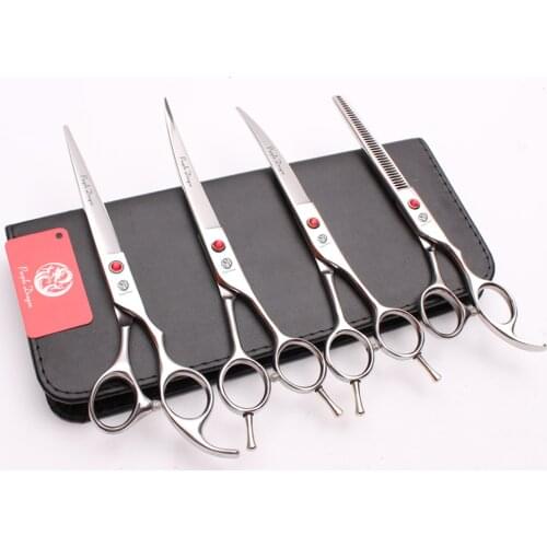 Z3002 4Pcs 7" 19.5cm Purple Dragon JP Stainless Cutting+Thinning Scissors+Up&Down Curved Shears Professional Pets Hair Scissors