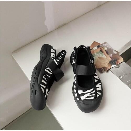 Mr Co New Spring Fashion Brand Round Toe Flat Shoes Womens Flat Ballet Flats Zebra Leopard Back Air Buckle Womens Shoes