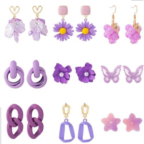 Cерьги 2020 тренд Korean Purple Flower Pendientes Earrings For Women Sweet Lovely Fashion Drop Earrings Jewelry Girls Dangler