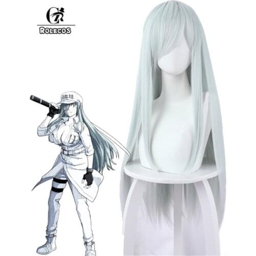 ROLECOS Anime White Blood Cell Cosplay Wig Cells at Work CODE BLACK Cosplay Wig Women Headwear Synthetic Hair Heat resistant