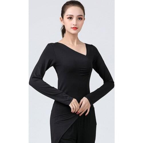 2021 New CM051 Long Sleeve V Neck Design Female Latin Dance Tops Women Dancing Shirt for Belly Ballroom Dance Performance