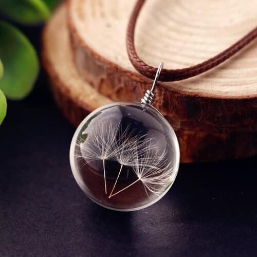 Women Necklace Dandelion Glass Ball Pendant Necklace Charm Trendy Natural Dandelion Pendant Transparent Lucky WISH Glass Ball