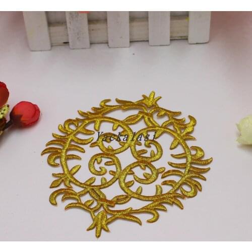 Gold Embroidered Appliqued Silver Trims Iron on Patches 13*15cm