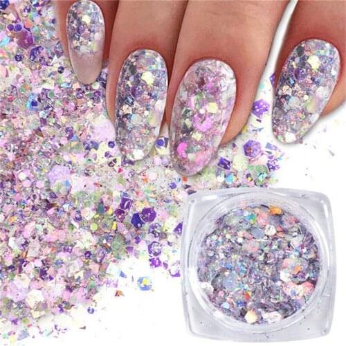 1 Boxes 3D Mermaid Sequins Nail Glitter Flakes Mixed Mirror Hexagon Spangles Slices Paillette Nail Art Decorations