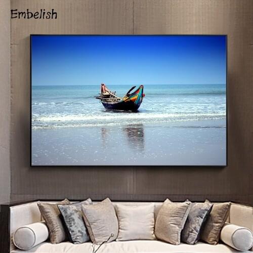 1 Pieces Ship On The Beach Seascape Modern Home Decor Wall Art Posters For Living Room HD Print Canvas Painting Posters