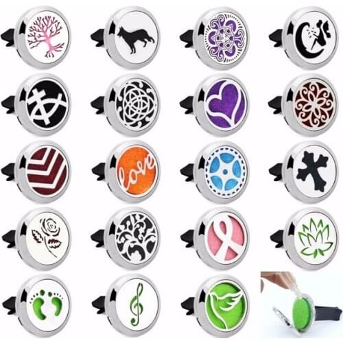 1PCS Heart Dog Flower Cross Music Note Stainless Steel 30mm Perfume Magnetic Locket Car Diffuser Vent Clip With 10p Oil Pads