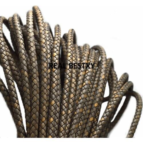 2m/lot approx 6mm Retro sand effect Braided Genuine Leather Jewelry Finding Round distressed Leather Cord String Rope Bracelet