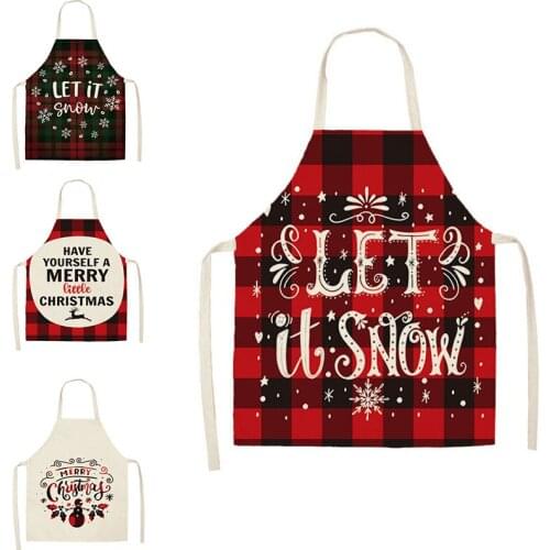 2020 Christmas Decoration Santa Red Sleeveless Apron Cotton Linen Kitchen Aprons Women Home Cooking Baking Waist Bib Pinafore