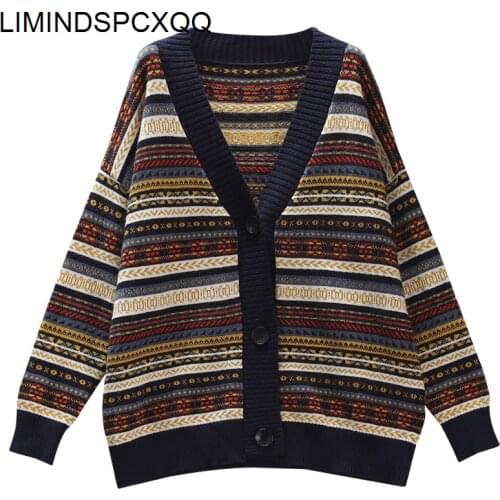 2021 Retro Vest Jacquard V-neck Long Mouwen Trui Jas Herfst Random All-game Single-Breasted Broken Vest Womens Short Coat Tops