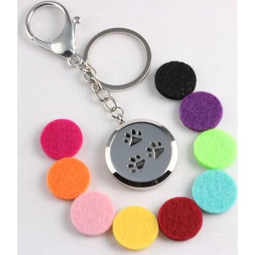 DIY Footprint Screw Stainless Steel Perfume Locket Keychain Aromatherapy Essential Oils Diffuser Locket Keychains 5PCS