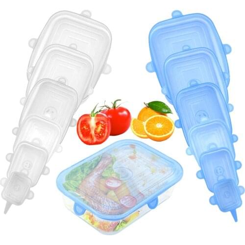 6 Pcs Silicone Stretch Lids Keeping Food Fresh Cover Reusable Bowl Pot Lid Food Seal Wrap