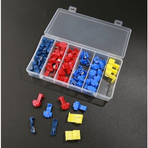 65pcs Connector Terminal Joint Blue Red Quick Connection Clip Wire Crimp Splitter Lip Break Clamp Strip-Free Soft Distributor