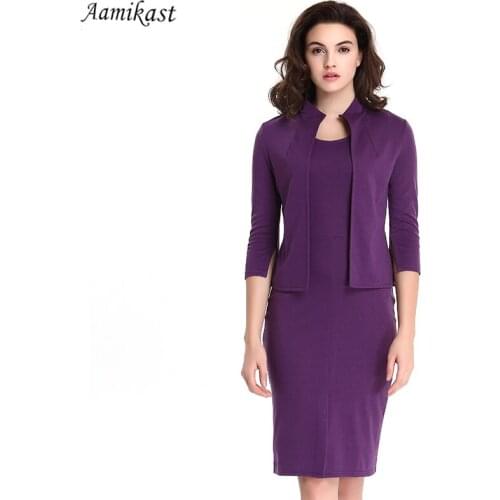 AAMIKAST Autumn Women Dress Hot Sale Celeb 2 PCS Vintage Retro Tunic Slim Work Business Casual Party Bodycon Pencil vestido