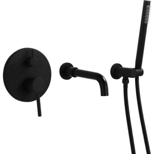 Free ship Black color Wall Mounted Bathtub Shower Faucet with Handshower Set