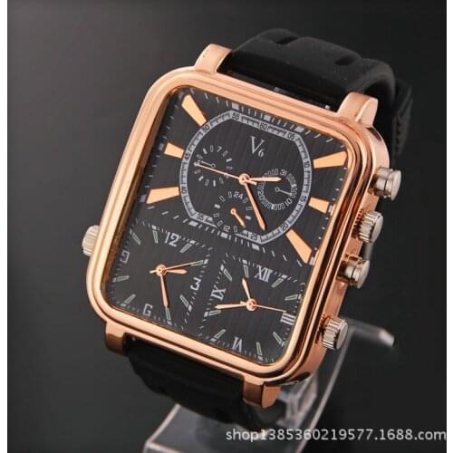 V6 Brand Men Sports Watches Luxury Multiple Time Zone Big Dial Leather Military Male Business Square Clock Analog Quartz Watch