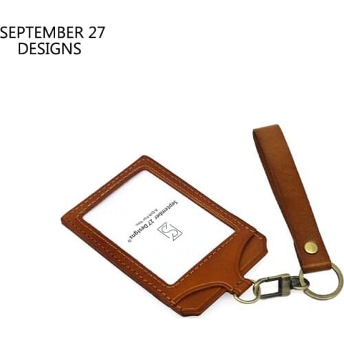 New Fashion ID Badge Case For Office Work Genuine Leather Luxury Bus Card Holder Luggage Tag Neck Lanyard Keychain Easy Pull