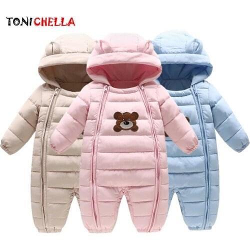 Baby Winter Rompers Thick Warm Jumpsuit Cute Cartoon Bear Hooded Outwear Boys Girls Unisex Snowsuit Children Clothes CL5541