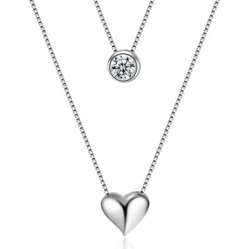 Double Layer Chain CZ Crystal Zirconia Heart Pendants Necklaces Silver Color Necklace Choker Fashion Wedding Jewelry For Women