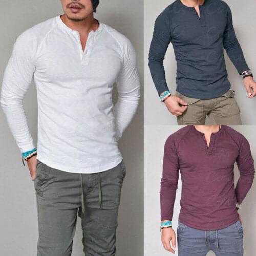Summer Mens Slim Fit V neck Short T-shirts Casual Tops Solid Long Sleeve Muscle Tee Daily wear Tops