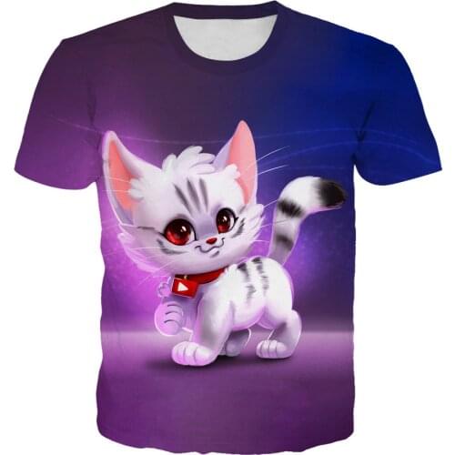 Mens Womens Cartoon Cat T-shirt Purple 3D Girl Print Streetwear Funny Baby O-Neck T-shirt Summer 2021