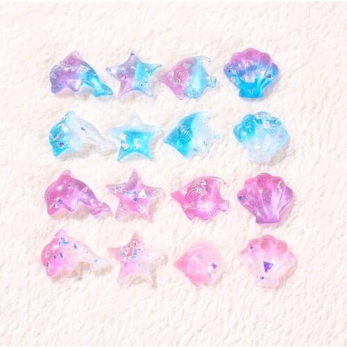 10pcs Flatback Glitter Resin Cabochons Gradient color Marine or sea life themed charms for earrings diy