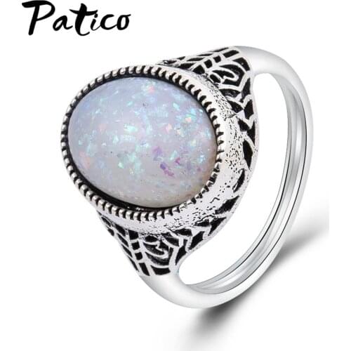 Bohemia Oval Colorful Opal Stone Knuckle Midi Finger Rings for Women 925 Sterling Silver Vintage Ring Jewelry Accessories