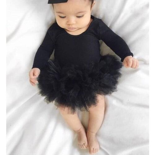 0-24M Infant Newborn Baby Girls Rompers Princess Tulle Ruffles Jumpsuit Long Sleeve Baby Autumn Spring Clothes Black