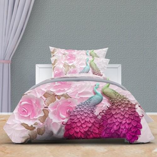 Peacock Duvet Cover queen 240x260 240x220 Pink bedding set single Bed Linen Boys Girl Home Textile Flower Bedclothes
