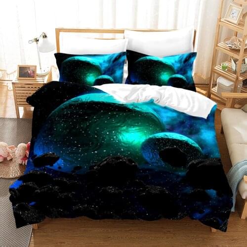 Blue Planet Bedding Set Space Sky Galaxy Duvet Cover Adults Astronomical Bed Quilt Cover Bed Set King Size Custom Home Textile